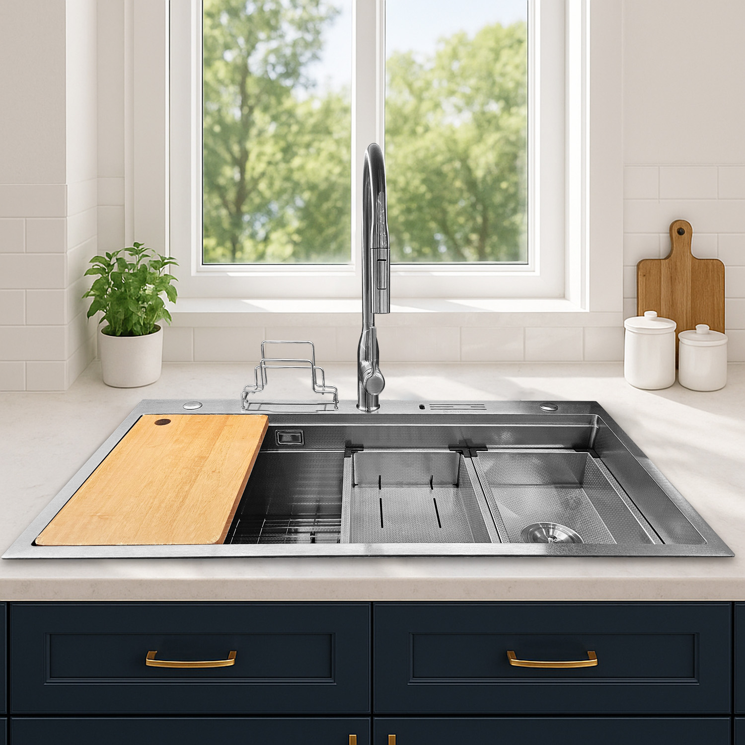 Multipurpose Deep (L) Honeycomb Kitchen Sink - Stainless Steel 