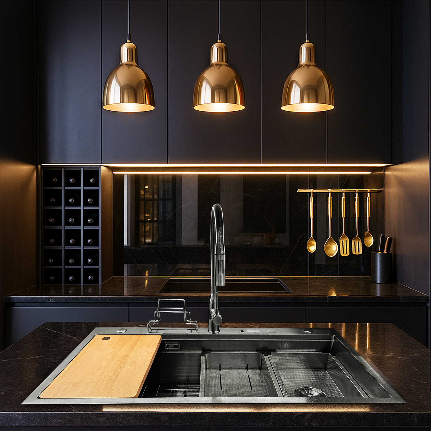 Multipurpose Deep (L) Honeycomb Kitchen Sink - Gunmetal 