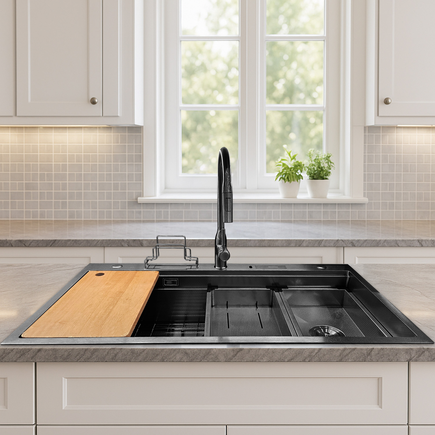 Multipurpose Deep (XL) Honeycomb Kitchen Sink - Gunmetal 