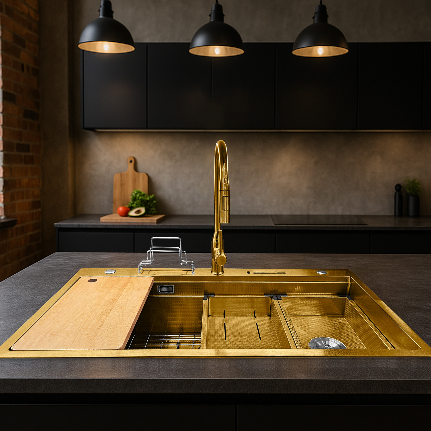 Multipurpose Deep (XL) Honeycomb Kitchen Sink - Gold