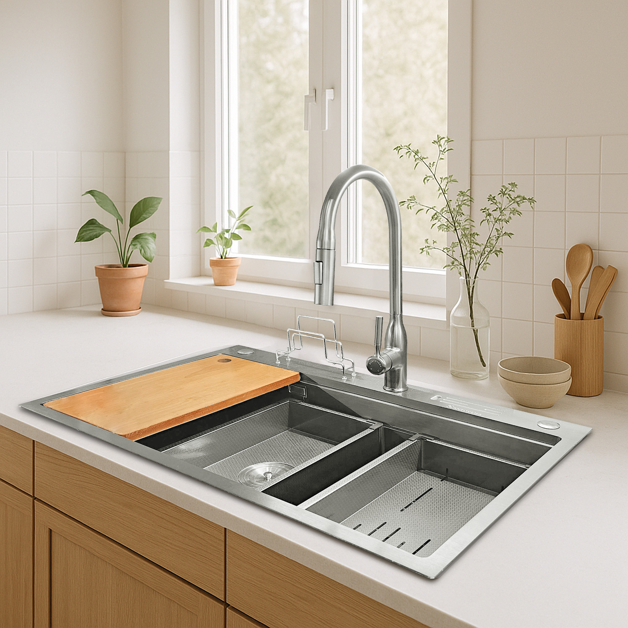 Multipurpose Deep Double Bowl Honeycomb Kitchen Sink - Gunmetal 