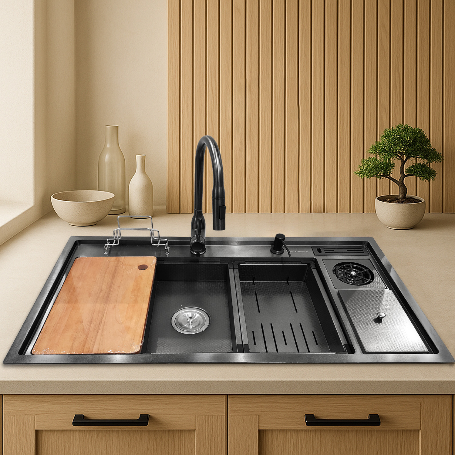 Titan (L) Honeycomb Kitchen Sink - Gunmetal 