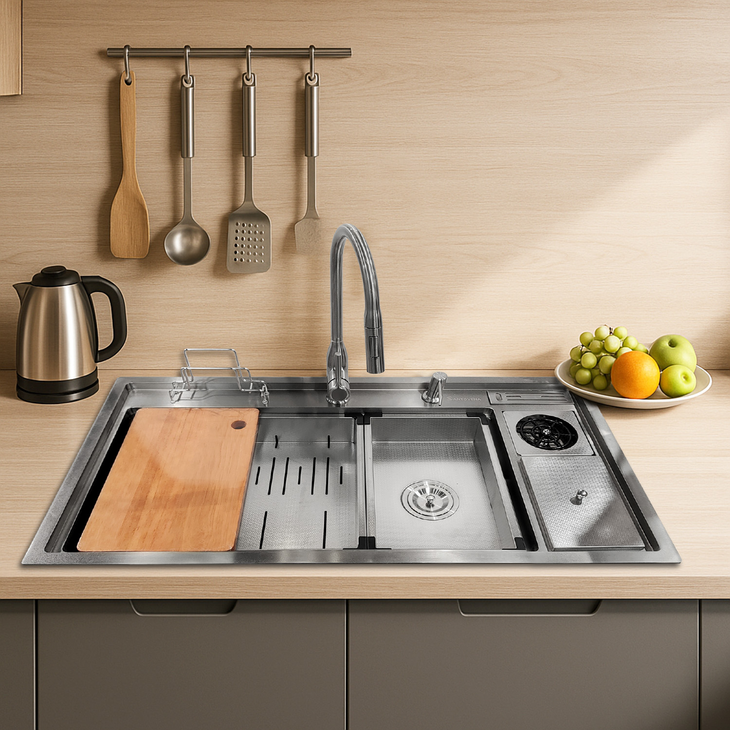 Titan (L) Honeycomb Kitchen Sink - Stainless Steel 